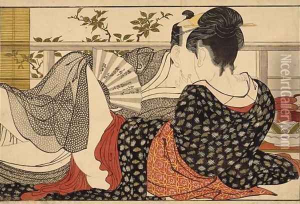Lovers in an Upstairs Room Oil Painting - Kitagawa Utamaro