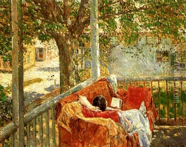 Couch On The Porch, Cos Cob Oil Painting - Childe Hassam