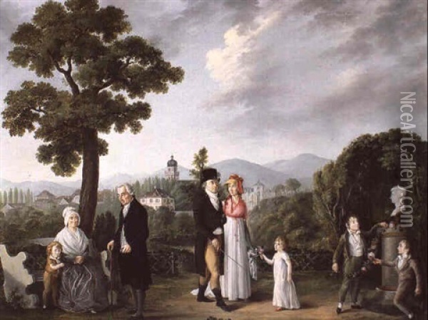 Daniel Schlumberger Et Sa Famille Dans Un Jardin Du Quartier Reberg A Mulhouse Oil Painting - Ferdinand Waschmuth