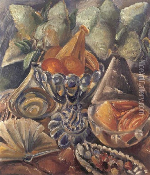 Weisser Flieder, Obst Und Geback Oil Painting - Paul Kleinschmidt