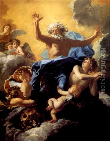 La Vision D'ezechiel : Dieu Le Pere Et Les Symboles Des Evangiles Oil Painting - Charles de La Fosse