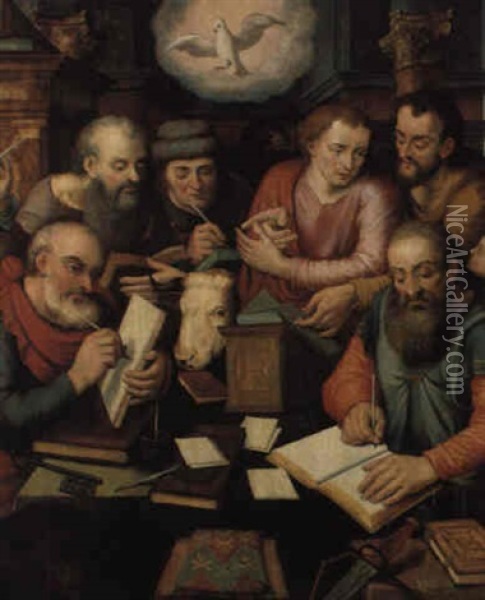 Die Apostel Petrus Und Paulus Mit Den Vier Evangelisten Oil Painting - Pieter Aertsen