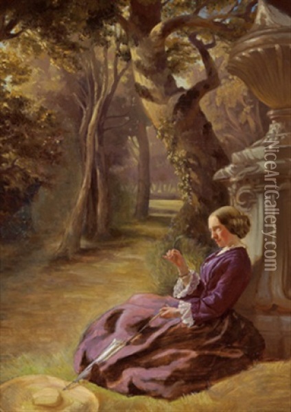 Im Park Des Schlosses Fontainebleau Oil Painting - Carl Wilhelm Huebner