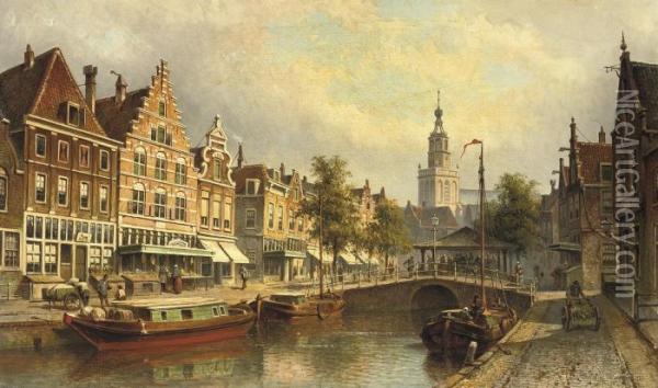The Fishmarket With The St. Janskerk Beyond, Gouda Oil Painting - Eduard Alexander Hilverdink