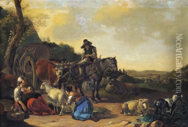 Rastende Hirten In Einer Abendlichen Landschaft Oil Painting - Gerrit Adriaensz Berckheyde