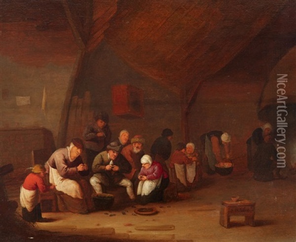 Peasants Eating Mussels Oil Painting - Bartholomeus Molenaer