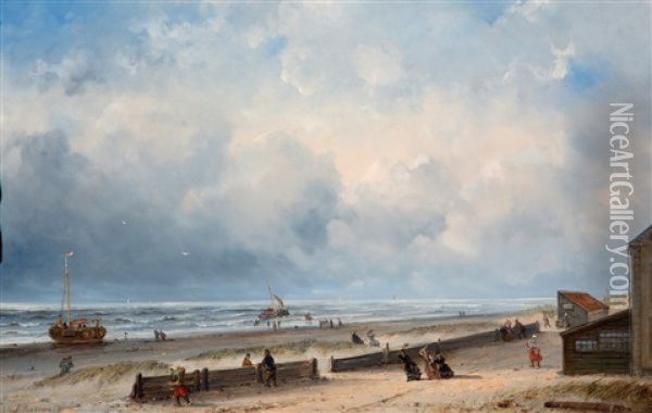 Wandelaars En Vissers Op Het Strand Oil Painting - Ary Pleyssier