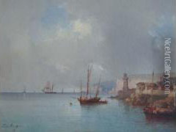 < Vue De Port Italien >. Oil Painting - Tony Francis De Bergue