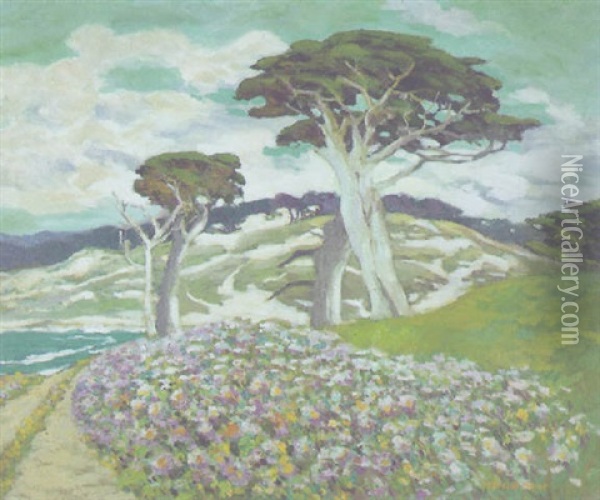 Overlooking Fan Shell Beach (pebble Beach) Oil Painting - Mary Deneale Morgan