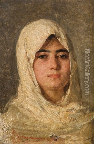 A Girl With A Veil Oil Painting - Nicolae Grigorescu