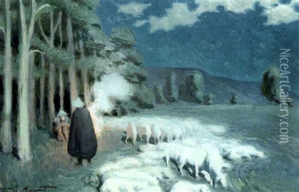 Shepherds Tending A Flock At Night Oil Painting - Victor Elpidiforovich Borisov-Musatov