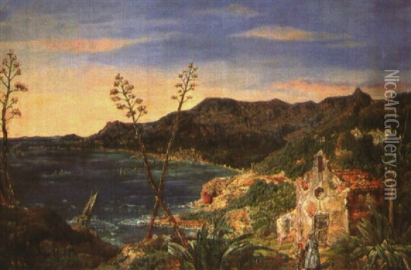 Sudlandische Kustenlandschaft Oil Painting - Johann Baptiste Heinefetter