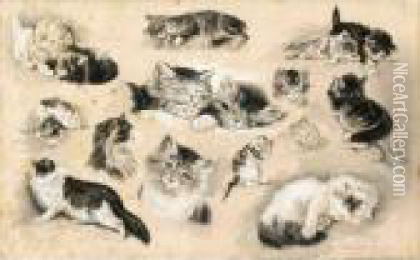 A Study Of Kittens Oil Painting - Henriette Ronner-Knip