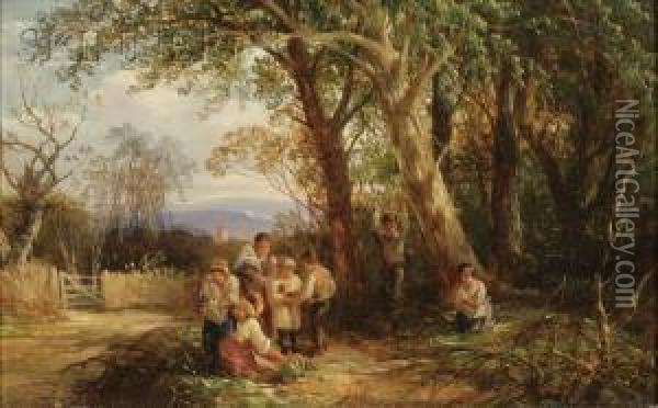 Children Gathering By The Woods Oil Painting - Jeremiah Wilson