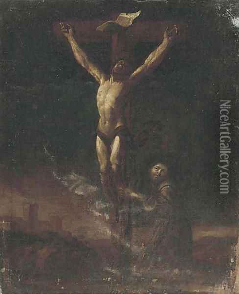 The Crucifixion with Saint Francis in adoration Oil Painting - Francesco del Cairo