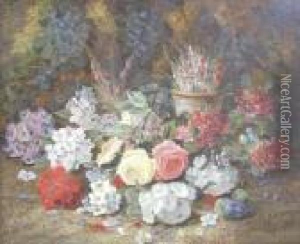 Outdoor Still Life With Flowers Oil Painting - Horace Mann Livens