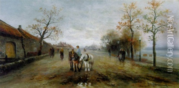 Breite Dorfstrase Im Herbst Oil Painting - Emil Barbarini