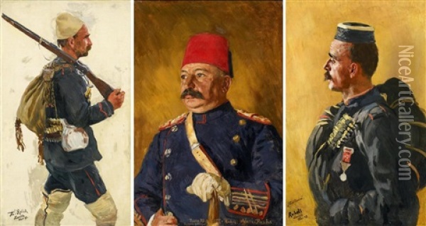Drei Soldatenportrats Aus Dem Griechisch-turkischen Krieg Oil Painting - Theodor Rocholl