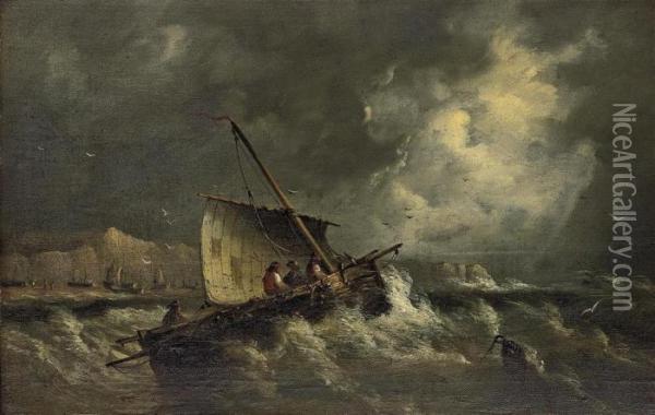 Fishing Boats In A Heavy Swell Off Hastings Oil Painting - Edwin Hayes