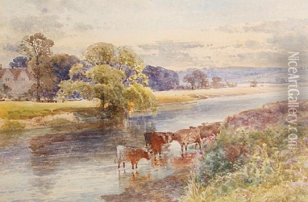 Cattle In The Stream Oil Painting - Frank Gresley