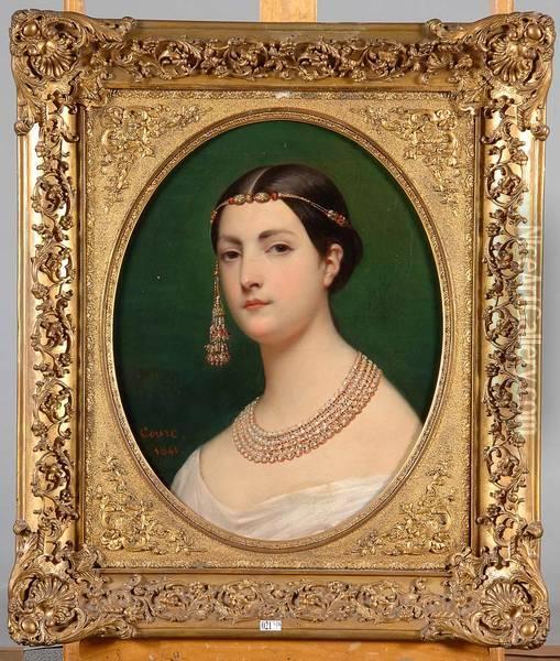 Portrait D````````une Jeune Fille Aux Bijoux Oil Painting - Joseph Desire Court