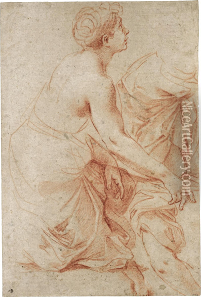 A Kneeling Female Figure Facing Right And A Separatestudy Of Her Drapery And Right Arm Oil Painting - Charles de Lafosse