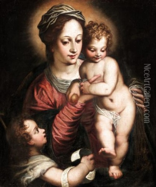 Madonna And Child With Saint John The Baptist Oil Painting - Hans Rottenhammer the Elder