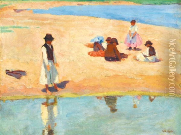 On The Lakeside Oil Painting - Adolf Fenyes