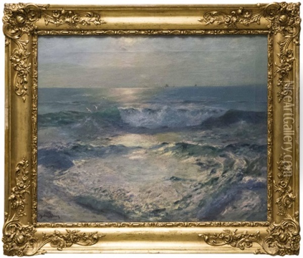 Solbelyst Havslandskap Oil Painting - Julius Olsson