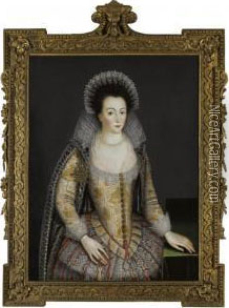 Portrait Of A Lady, Probably Alice Spencer, Countess Of Derby Oil Painting - Marcus Ii Gerards