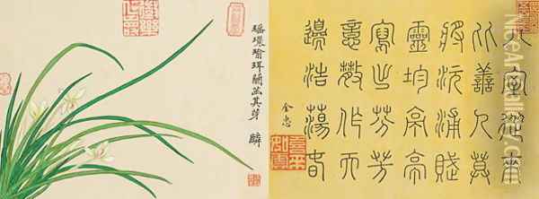 Leaf 5a and Leaf 5b, from Master Shen Fengchis Orchid Manuel Vol. III, 1882 Oil Painting - Zhenlin Shen