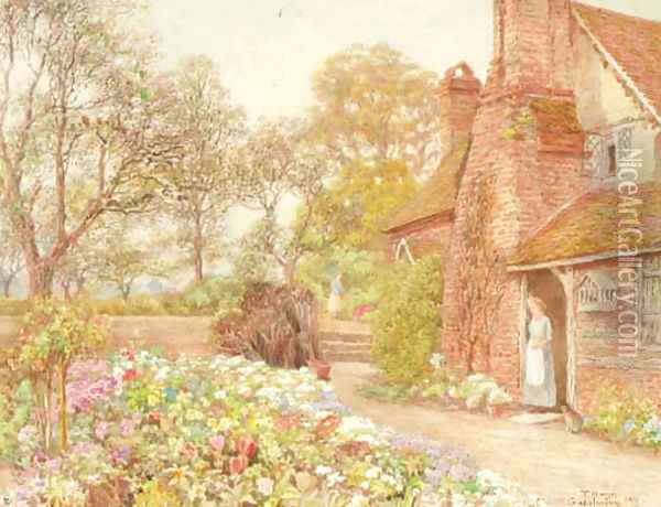The cottage garden, Godalming Oil Painting - Thomas H. Hunn