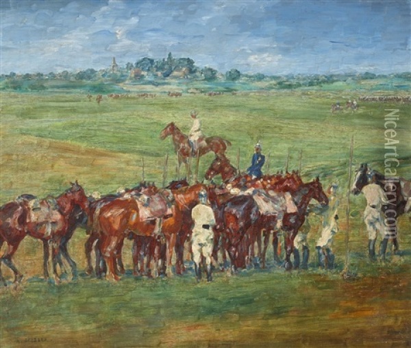 Wide Landscape With Cavalry Training Oil Painting - August Deusser