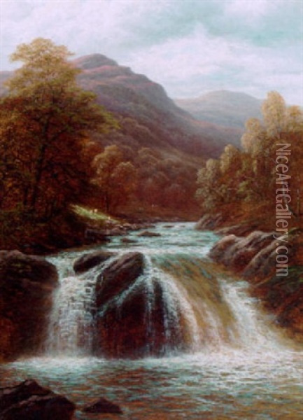 Falls On The Llugwy, North Wales Oil Painting - William Mellor