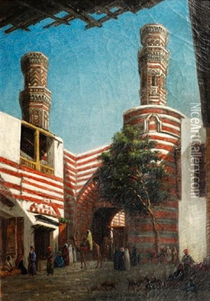 Street Scene (cairo?) Oil Painting - Louis Emile Pinel De Grandchamp