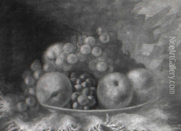 Tabletop Still Life Of Peaches And Grapes Oil Painting - Charles Armor