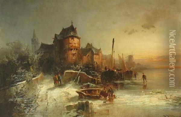 Winter In Der Normandie Oil Painting - Heinrich Hiller