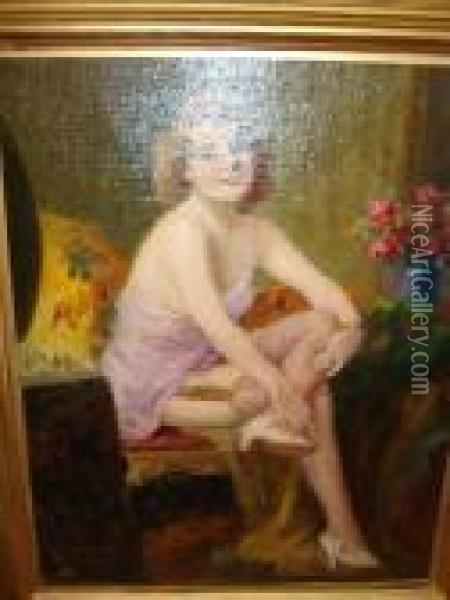 Seated Lady With Cigarette Oil Painting - Richard Geiger