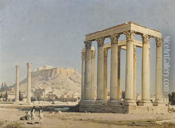 Blick Vom Olympieion Auf Die Akropolis In Athen Oil Painting - Erich Kips