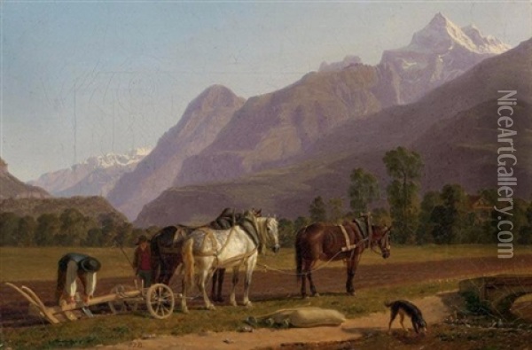 Landschaft Im Berner Oberland Oil Painting - Johann Jakob Biedermann