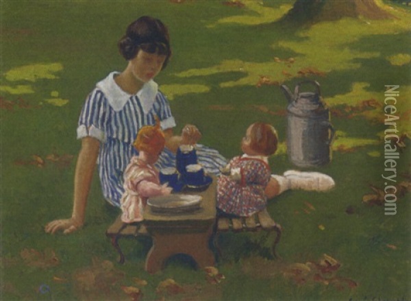 Jacqueline's Tea Party Oil Painting - Rene Maxime Choquet