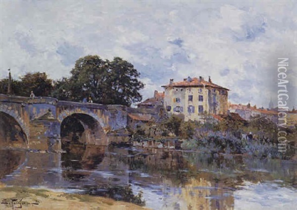 The Stone Bridge Oil Painting - Edmond Marie Petitjean