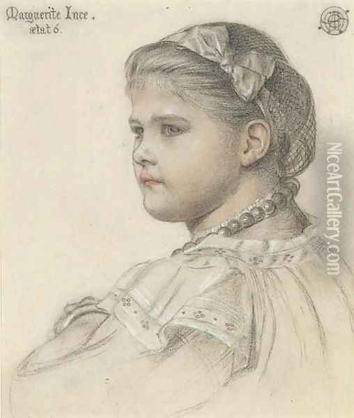Portrait of Marguerite Ince, aged six, half-length Oil Painting - Emma Sandys