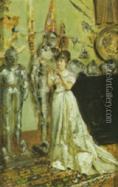 Elegante Dame Vor Ritterrustungen Oil Painting - Jean Francois Raffaelli