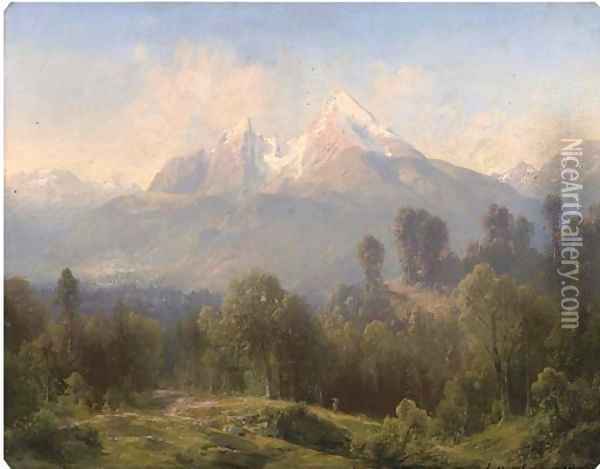 An Alpine landscape Oil Painting - Julius Lange
