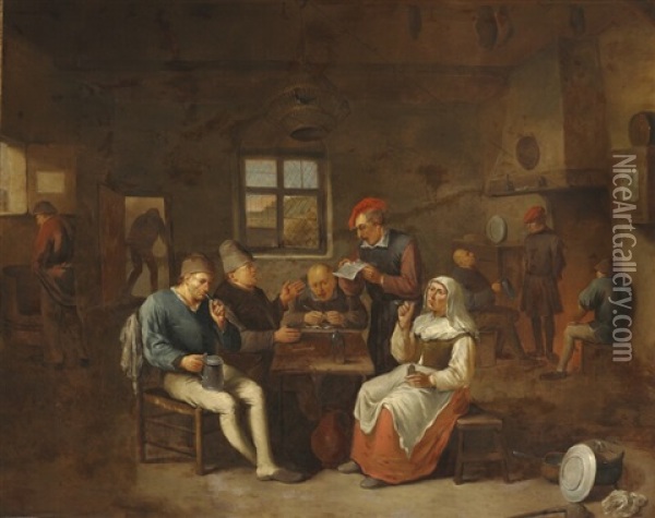 Tavern Scene With Peasants Oil Painting - Egbert van Heemskerck the Elder