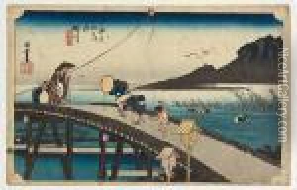Kakegawa Oil Painting - Utagawa or Ando Hiroshige