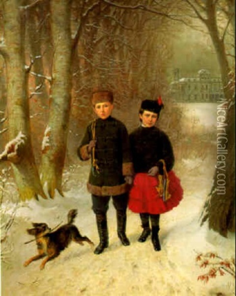 Winter Time, Schloss Ham Park, Near Hamburg Oil Painting - Johannes Louis Wensel