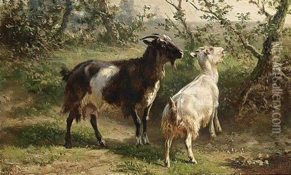 Two Goats Oil Painting - Jan Bedijs Tom