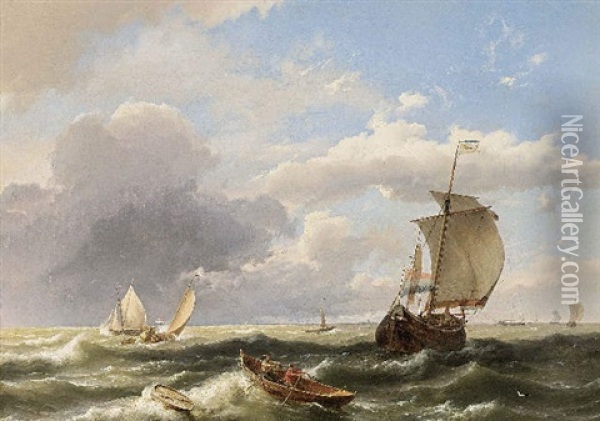 Sailing Vessels Off The Dutch Coast Oil Painting - Hermanus Koekkoek the Elder
